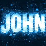 The word "John" in shining blue light with sparks or flares coming off the letters like hot metal sparking