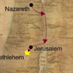 A map showing the route from Nazareth to Bethlehem